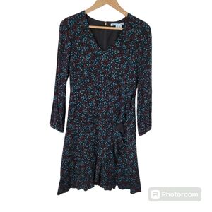 Draper James Blue Red Winter Berry V Neck Long Sleeve Dress Sz 4